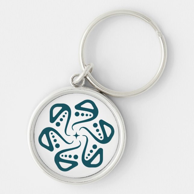 Minimalist Teal Octopus Tentacle Mandala Art Key Ring (Front)