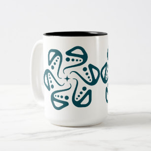 Minimalist Teal Octopus Tentacle Mandala Art Two-Tone Coffee Mug