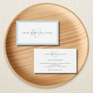 Minimalist Teal Script Two Border Monogram Business Card