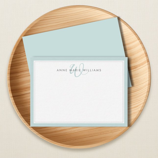 Minimalist Teal Two Border Monogram Card (Creator Uploaded)
