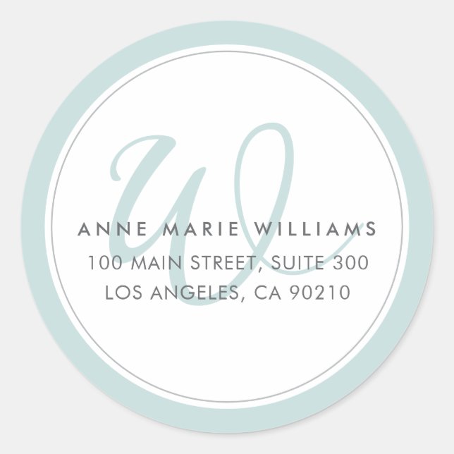 Minimalist Teal Two Border Monogram Classic Round Sticker (Front)