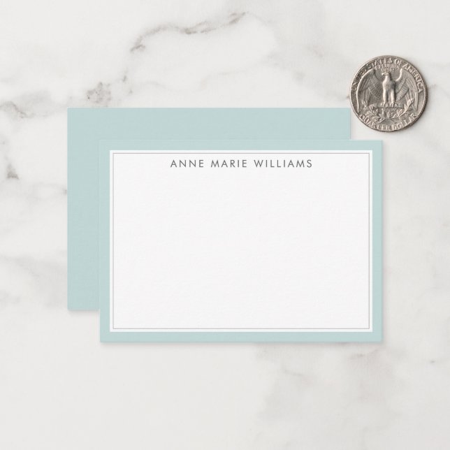 Minimalist Teal Two Border Name Note Card (Front/Back In Situ)