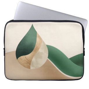 Minimalist Teardrop Wave Beige and Green Laptop Sleeve