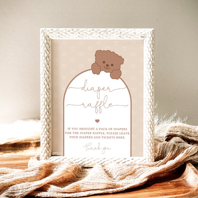 Minimalist Teddy Bear Baby Shower Diaper Raffle Poster (Creator Uploaded)