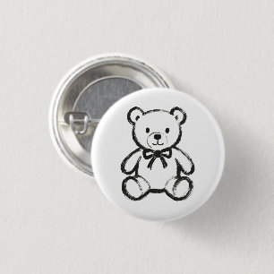 Minimalist Teddy Bear – Ink Brush Line Art on 3 Cm Round Badge