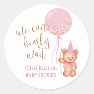 Minimalist Teddy Bear Pink Balloon Baby Shower Classic Round Sticker