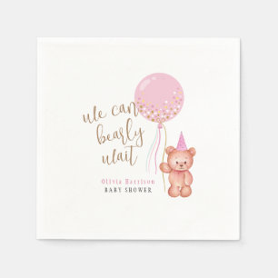 Minimalist Teddy Bear Pink Balloon Baby Shower Napkin