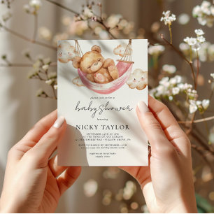 Minimalist Teddy Bear Sleep Cloud Baby Shower Invitation