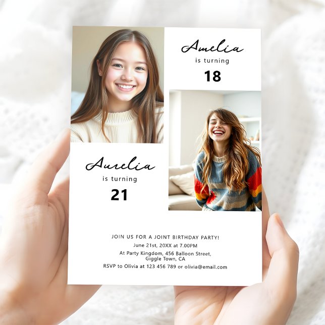 Minimalist Teen Girls Joint Birthday Party Photo Invitation (Creator Uploaded)