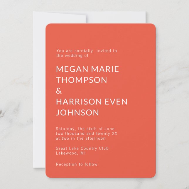 Minimalist Terra cotta  Wedding Invitation (Front)