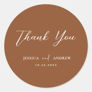 Minimalist Terra Cotta  & White Simple Wedding Classic Round Sticker