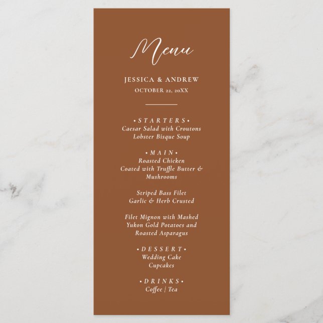 Minimalist Terra Cotta & White Simple Wedding Menu (Front)