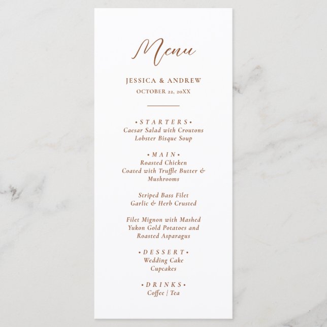 Minimalist Terra Cotta & White Simple Wedding Menu (Front)