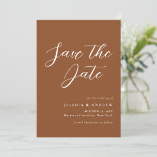 Minimalist Terra Cotta & White Simple Wedding Save The Date