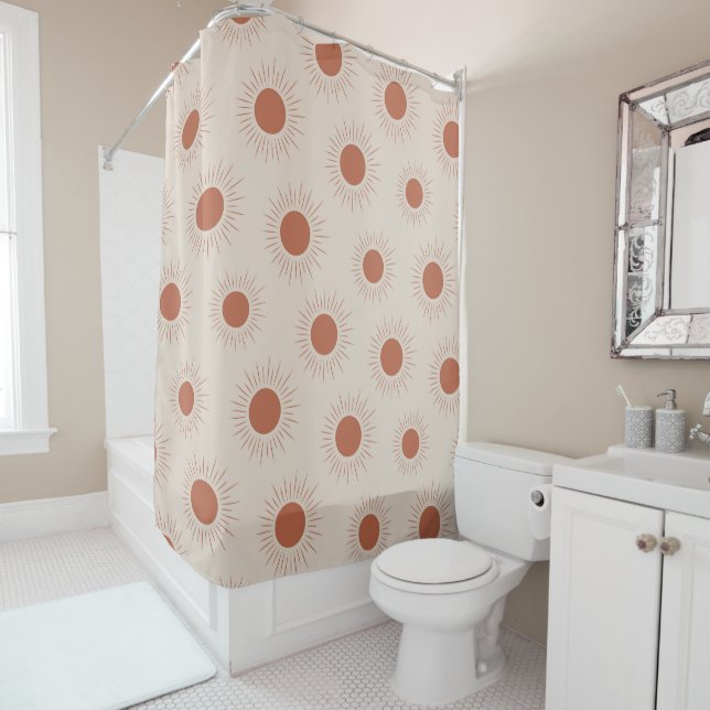Minimalist Terracotta Abstract Boho sun pattern Shower Curtain (In Situ)