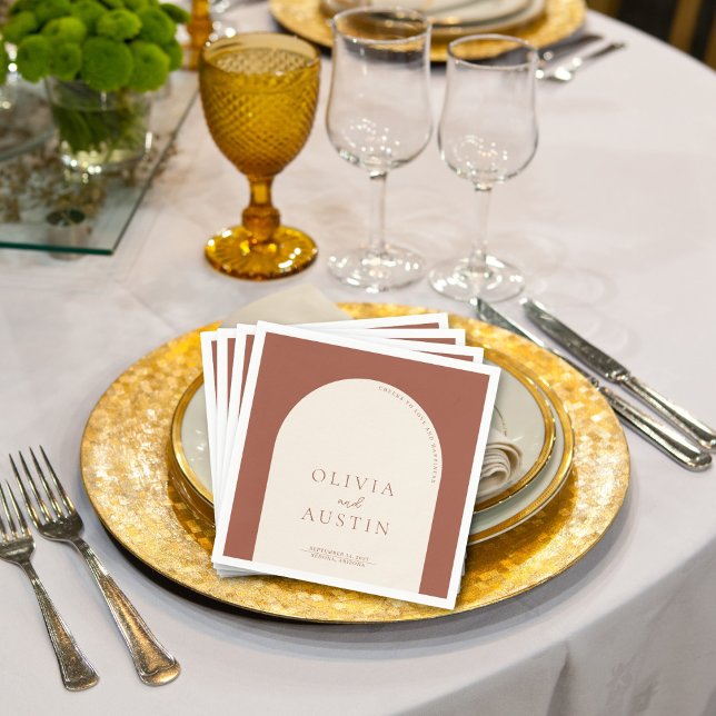 Minimalist Terracotta Arch Cheers Script Wedding  Napkin (Creator Uploaded)