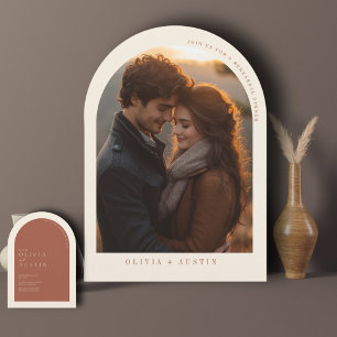 Minimalist Terracotta Arch Photo Rehearsal Dinner Invitation