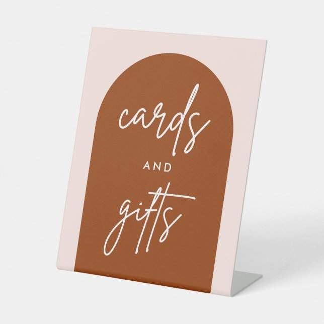 Minimalist Terracotta Arch Wedding Cards and Gifts Pedestal Sign (Front)