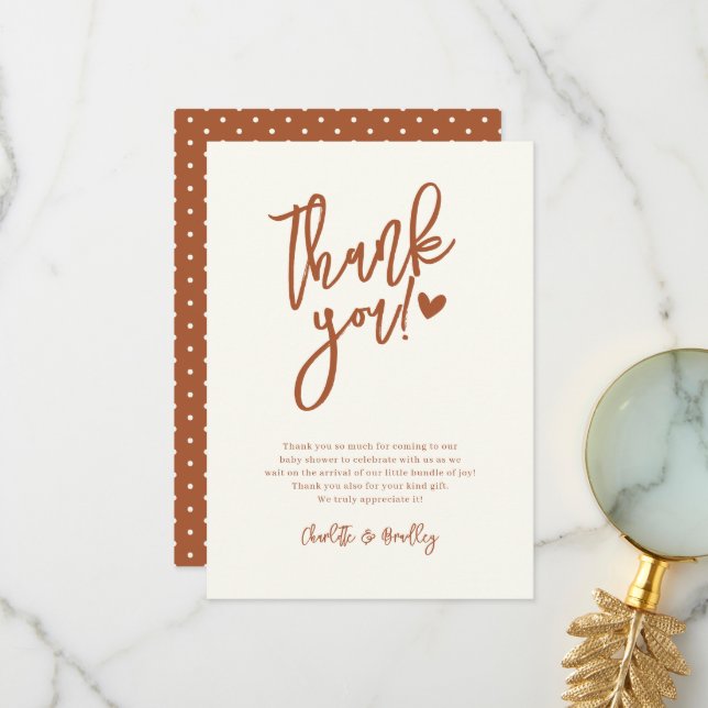 Minimalist Terracotta Baby Shower Thank You Card (Front/Back In Situ)