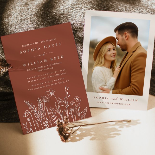 Minimalist Terracotta Bohemian Photo Wedding Invitation (Creator Uploaded)