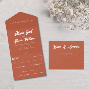 Minimalist terracotta bohemian wedding all in one invitation