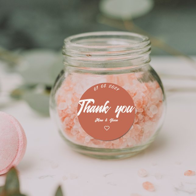 Minimalist terracotta bohemian wedding thank you classic round sticker (Creator Uploaded)