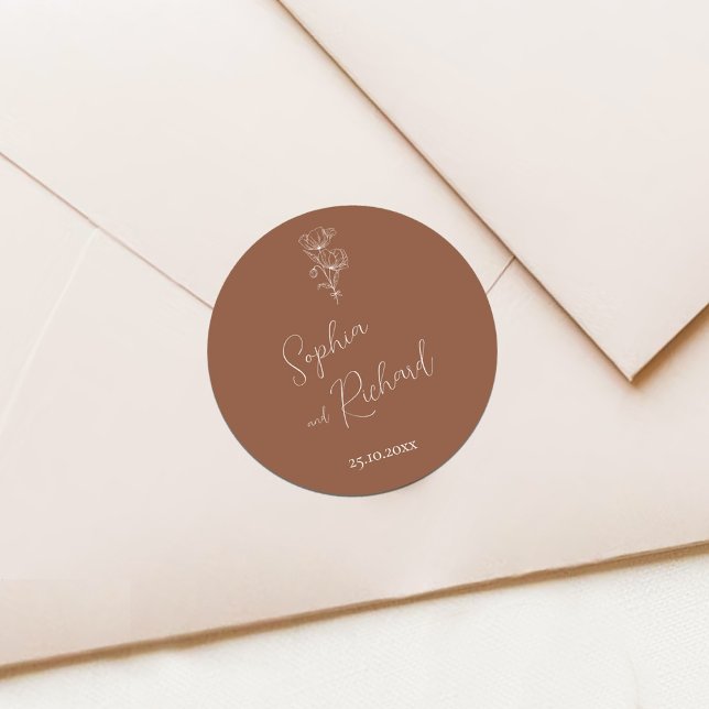 Minimalist Terracotta Boho Botanicals Wedding Classic Round Sticker (Creator Uploaded)