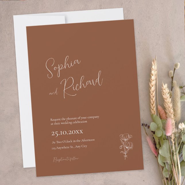 Minimalist Terracotta Boho Botanicals Wedding Invitation (Creator Uploaded)