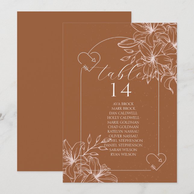 Minimalist terracotta boho Burnt  Table Number (Front/Back)