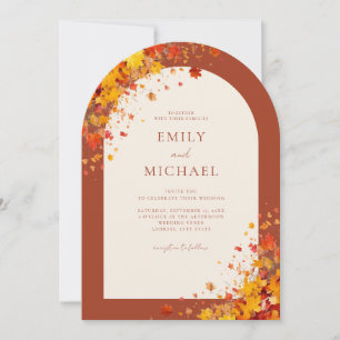 Minimalist Terracotta Boho Floral Fall Wedding Invitation