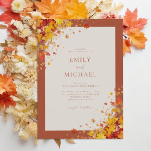 Minimalist Terracotta Boho Floral Fall Wedding Invitation