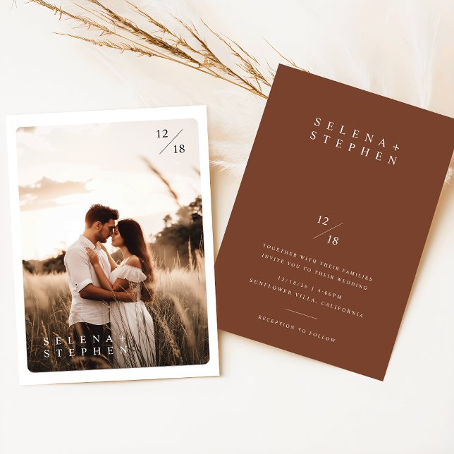 Minimalist Terracotta Boho Photo Wedding Invitation (Creator Uploaded)