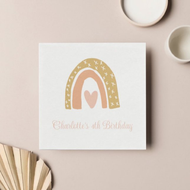 Minimalist Terracotta Boho Rainbow Birthday Party Napkin (Creator Uploaded)