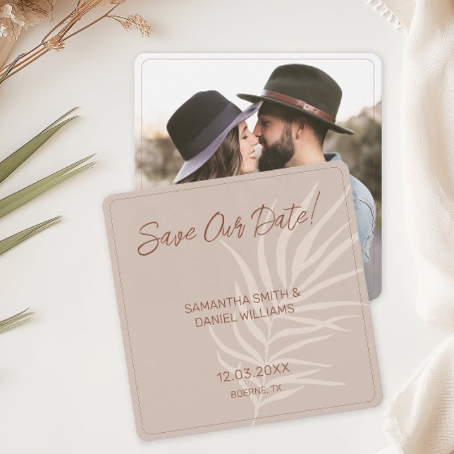 Minimalist Terracotta Boho Wedding Photo Save The Date (Boho Terracotta Save Our Date Cards)