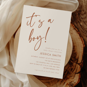 Minimalist Terracotta Boy Baby Shower Invitation
