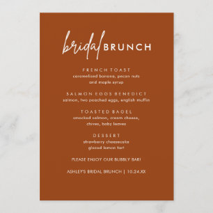 Minimalist Terracotta Bridal Brunch Menu Cards