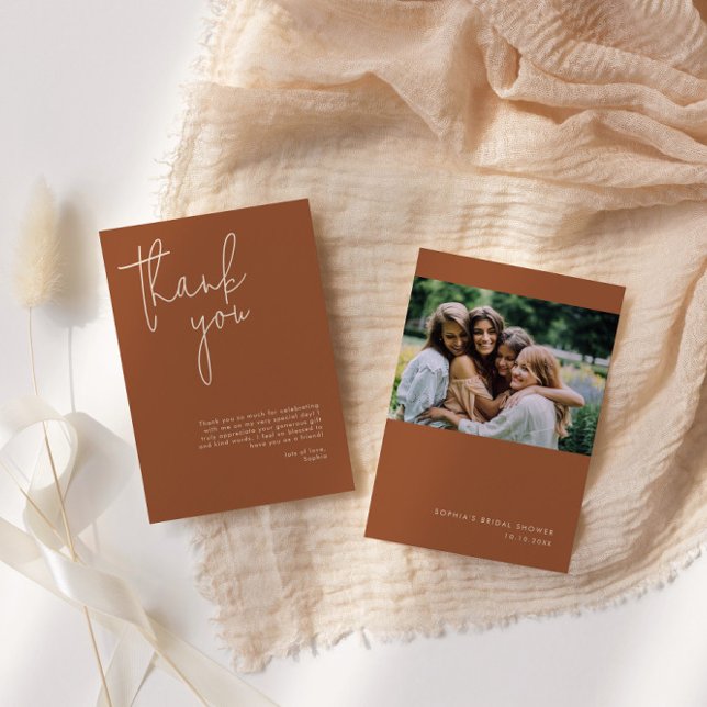 Minimalist Terracotta Bridal Shower Thank You Card (Creator Uploaded)