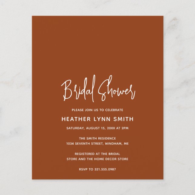 Minimalist Terracotta Budget Bridal Shower Invite (Front)