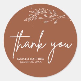 Minimalist Terracotta Burnt Orange Boho Wedding Classic Round Sticker