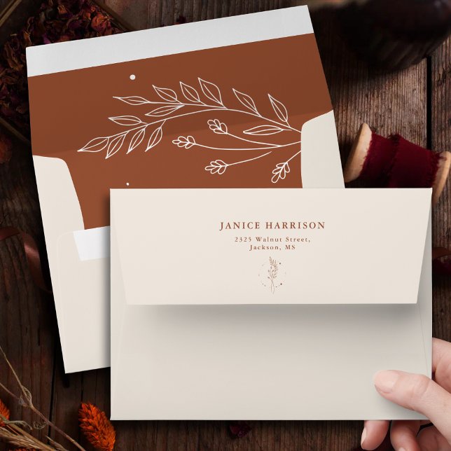 Minimalist Terracotta Burnt Orange Boho Wedding Envelope (Creator Uploaded)