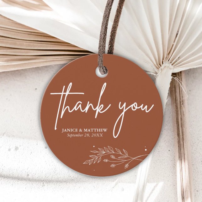 Minimalist Terracotta Burnt Orange Boho Wedding Favour Tags (Creator Uploaded)
