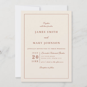 Minimalist Terracotta Burnt Orange Boho Wedding Invitation
