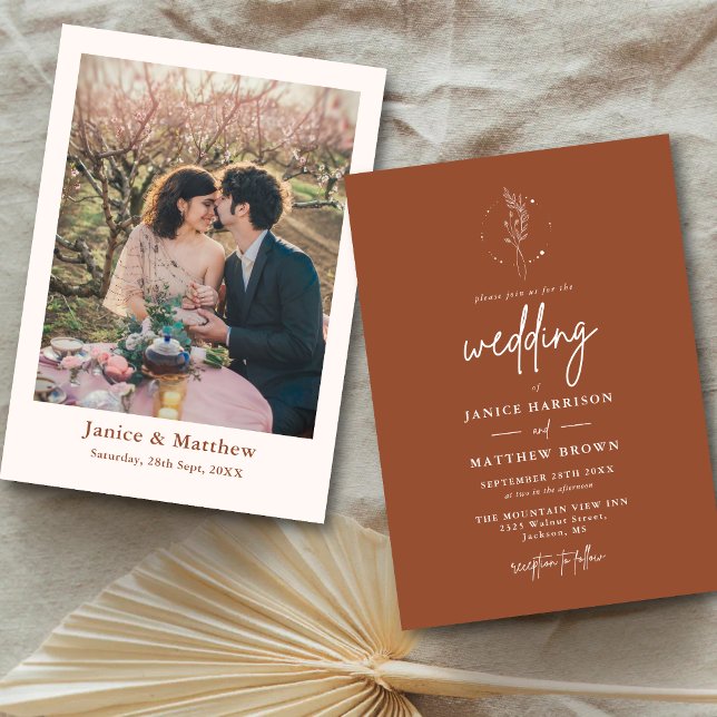 Minimalist Terracotta Burnt Orange Boho Wedding Invitation (Creator Uploaded)
