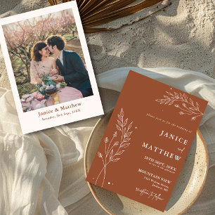 Minimalist Terracotta Burnt Orange Boho Wedding Invitation
