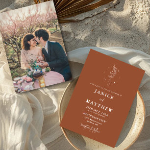 Minimalist Terracotta Burnt Orange Boho Wedding Invitation