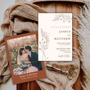 Minimalist Terracotta Burnt Orange Boho Wedding Invitation