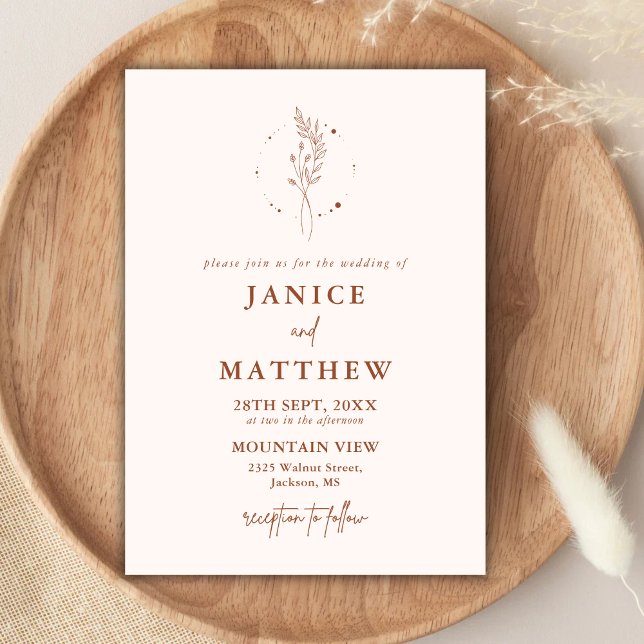 Minimalist Terracotta Burnt Orange Boho Wedding Invitation (Terracotta boho wedding invitation welcomes guests with warm elegance and a personal touch)