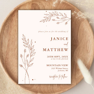 Minimalist Terracotta Burnt Orange Boho Wedding Invitation