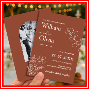 Minimalist Terracotta Burnt Orange Boho Wedding Invitation