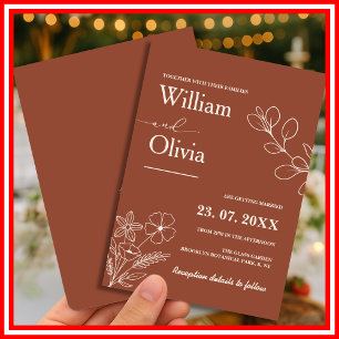 Minimalist Terracotta Burnt Orange Boho Wedding Invitation